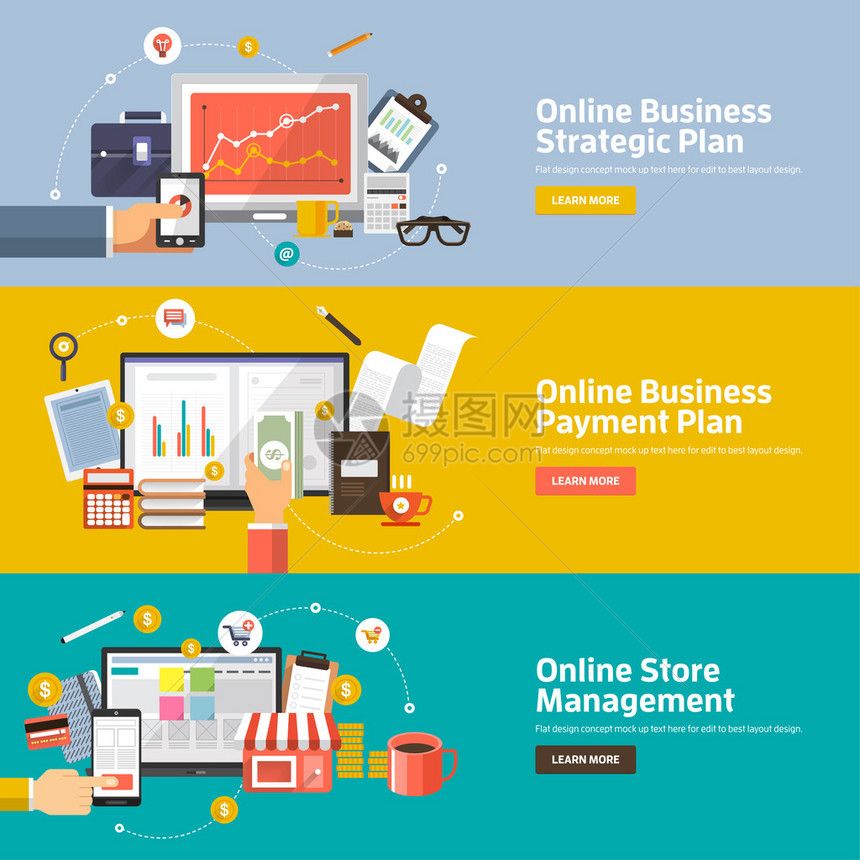 网上商业战略计划付款计划网横幅和材料的商店管理概念的图片