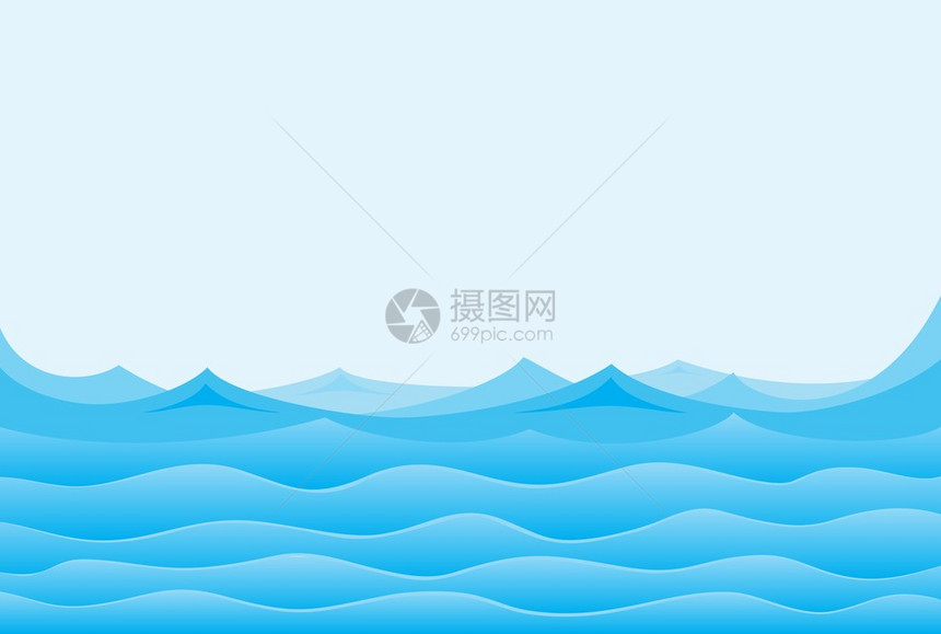 与蓝色波浪的海地平线图片