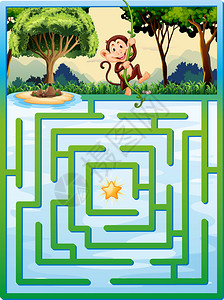 丛林图中猴子的迷宫拼图图片