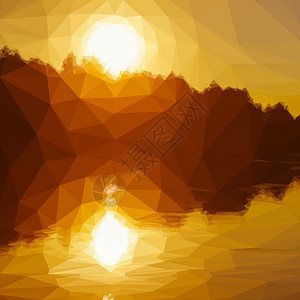 低多边设计三角面日落河流太阳图片