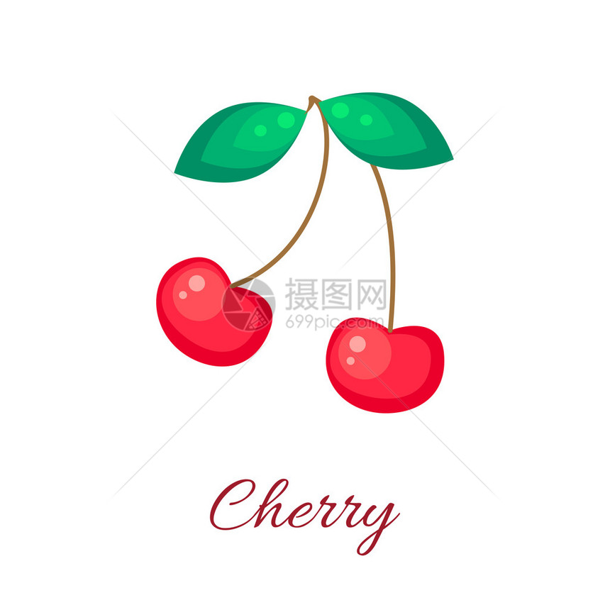 红樱桃孤立的矢量图标与叶子的树枝上的樱桃果实红樱桃标志樱桃汁或图片
