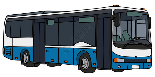 手画一辆蓝色和白色的城市巴士不图片