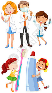 牙医和儿童牙刷插图图片