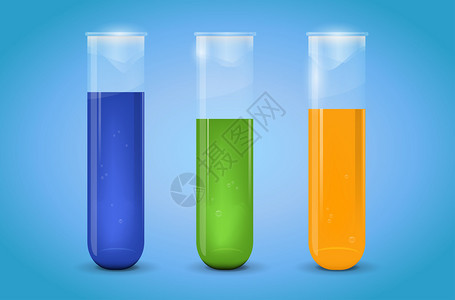 三个带有蓝色背景液体的化学图片