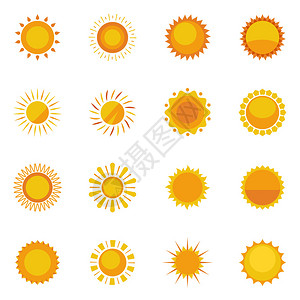 用于设计白色背景的多彩太阳图标收藏图片