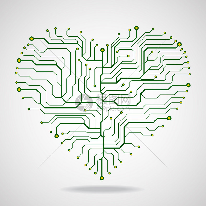 心脏形状的电路板技术图解矢量图片