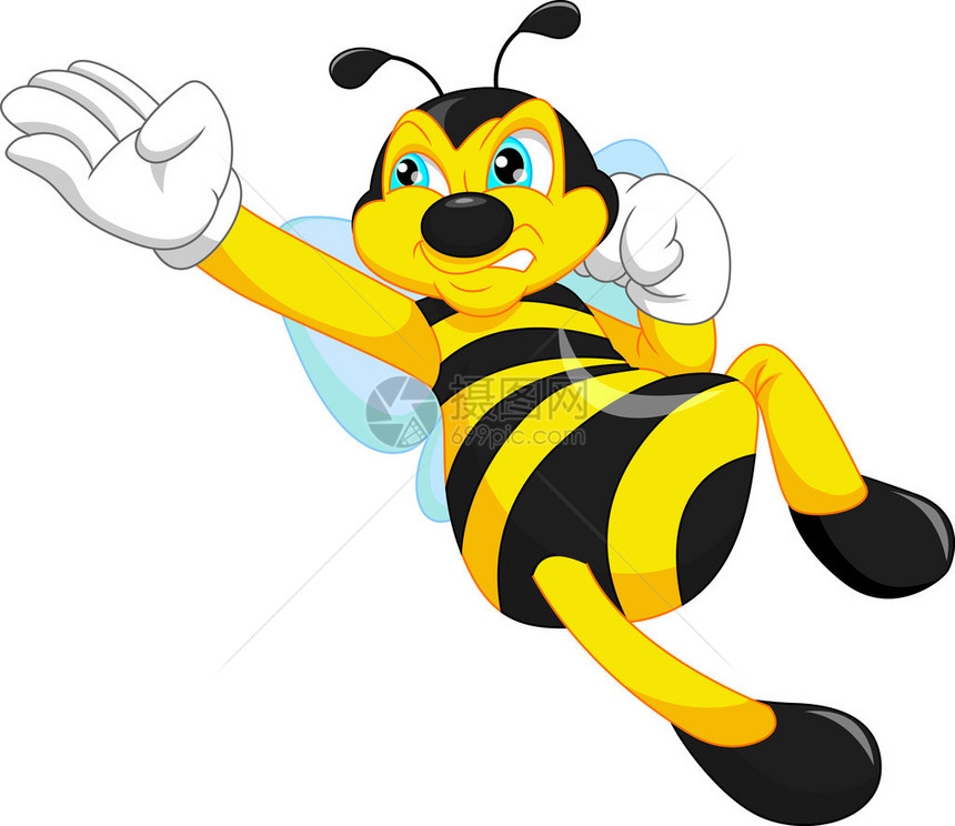 可爱的蜜蜂卡通飞行的矢量插图图片
