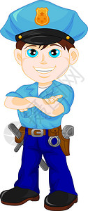 反恐警察男孩摆姿势的矢量图插画