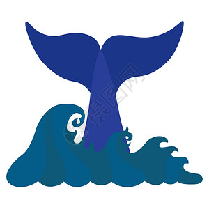 白色背景上的鲸鱼尾巴和波浪的插图图片