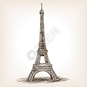 Eiffel铁塔素描风格矢量插图老雕刻仿作Eiffel铁塔标图片