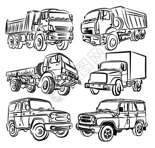卡车自卸卡车和SUV的草图图片