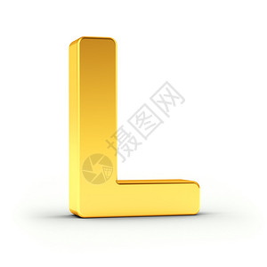字母L是白色背景上的抛光金色物体图片
