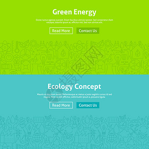 生态绿色能源线条艺术网页横幅集网站横幅和登陆页面的矢量图解生态动力与图片