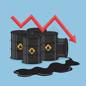 石油桶和下降趋势图石油危机概念VECtor图片