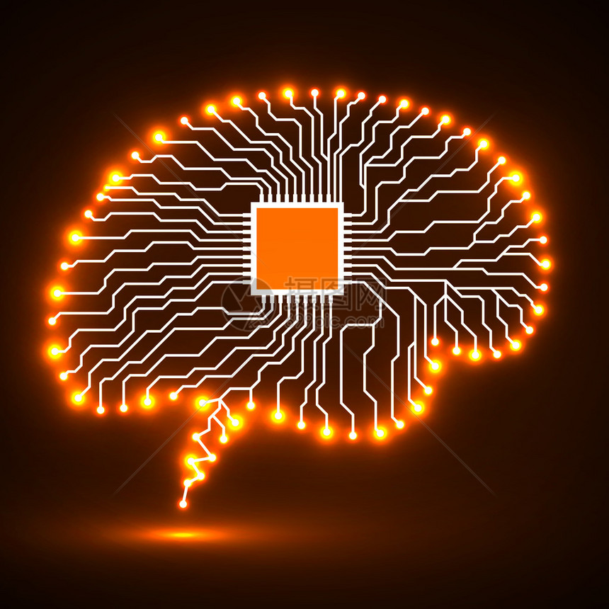 神经大脑Cpu电路板简易技术背景矢量插图图片