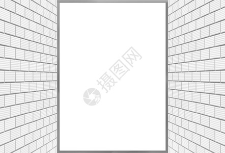 空白的大广告牌和白砖墙背景图片