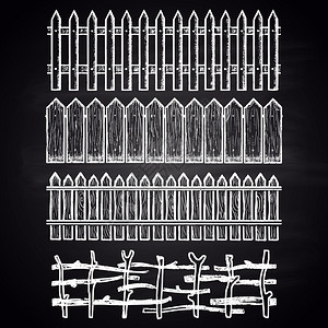 带有不同栅栏的一组粉笔划线边图片