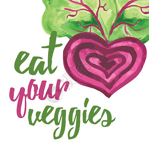 用手绘甜菜根的排版横幅吃你的蔬菜卡的素食品概念文本标图片