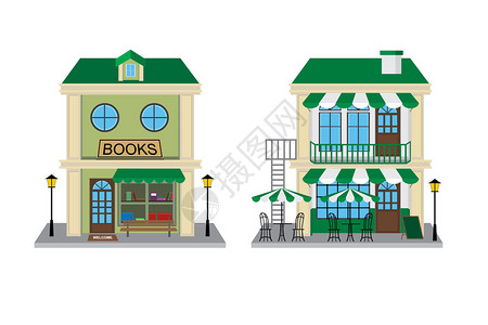 书店门头招牌书店和咖啡馆插画