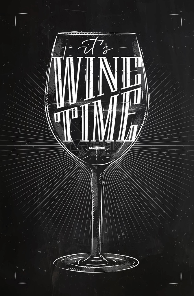 海报红酒玻璃在葡萄酒时间上以古老风格用粉笔和黑板图片