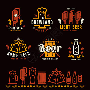 手工艺啤酒酿的徽章标签和设计要素黑色背景图片