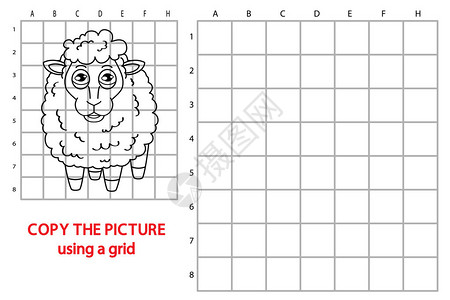 儿童喜卡通羊拼图的网格复制背景图片