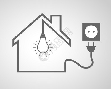 黑房子与插座和灯泡矢量图带有房子轮廓灯泡和带插头的插图片