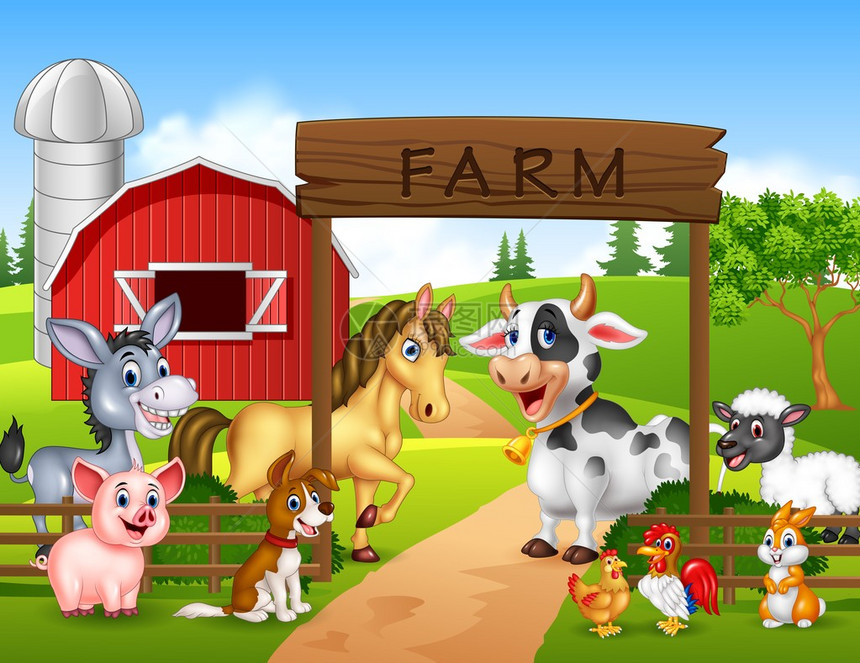 农业背景与动物的矢量插图图片