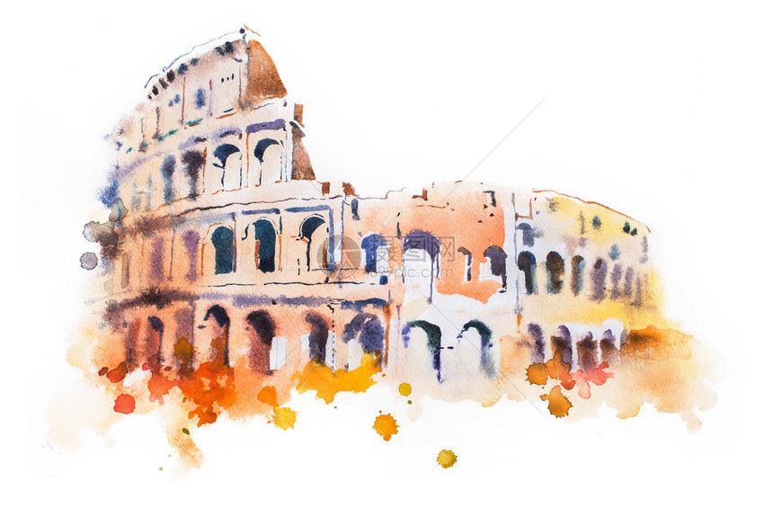 罗马Coliseum的水彩画手图片