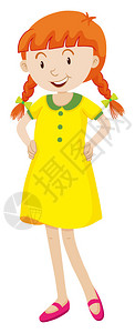 黄色连衣裙插图的小女孩图片