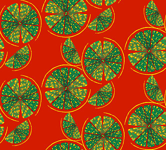 饱和红底的柑橘水果切片无缝模式图片