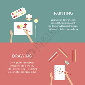 绘画和绘图横幅创意过程概念图片
