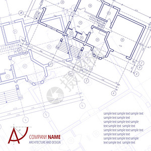 建筑矢量背景蓝色建筑计划剪影和A字母标志建图片