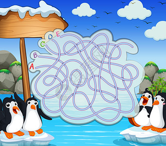 冰山插图上带有企鹅的游戏模板图片