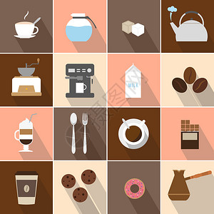 咖啡主题图标的平面插图图片