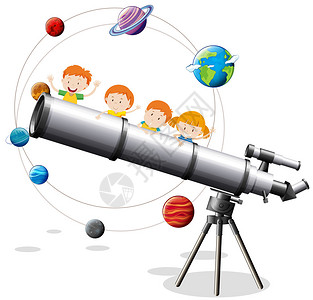 儿童和巨型望远镜图图片