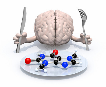 人脑手握着手臂和餐具在分子图片