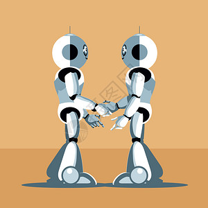 两个银色人形机器人握手数图片