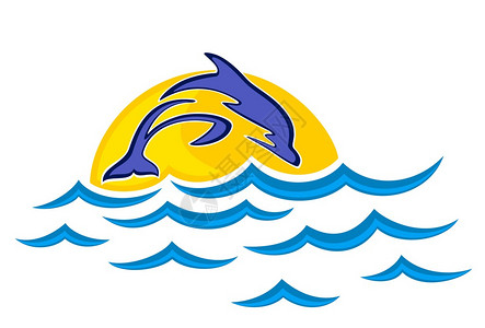 海公祠一只海豚在公海中跳跃插画