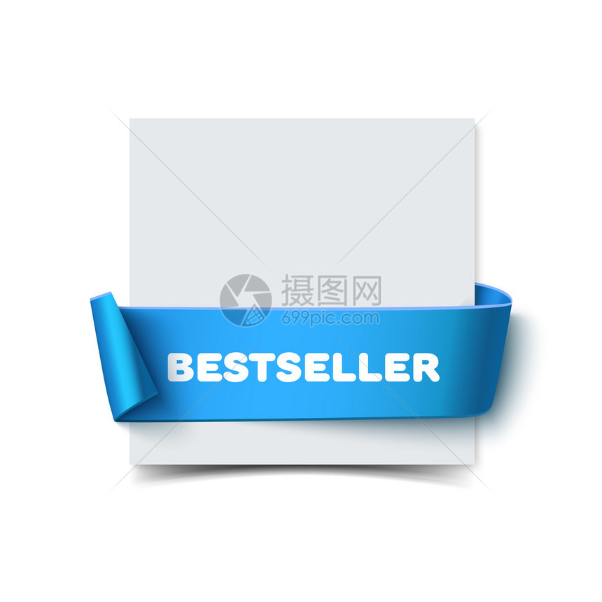 纸质贺卡与弯曲的蓝色礼品丝带上白色孤立带有用于横幅和装饰的文本空间的带丝的白皮书便条卡图片
