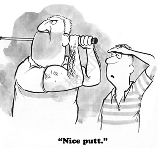 高尔夫高尔夫卡通关于一个肌肉人和一图片