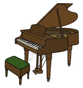 一架经典棕色打开的大钢琴的手绘背景图片