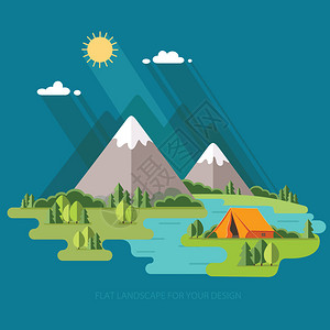 夏季风景山地晨光景观河边自然的孤独帐篷的周末徒步登山和露营图片