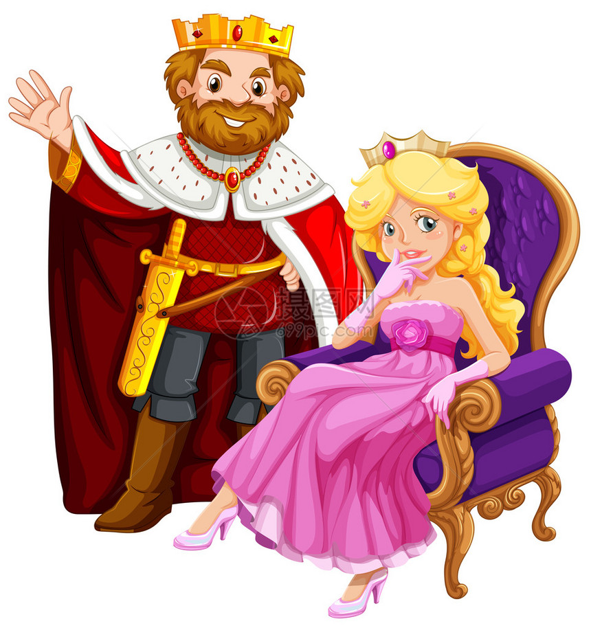 椅子上的国王和后插图图片