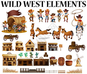 狂野西部牛仔和建筑物插图图片