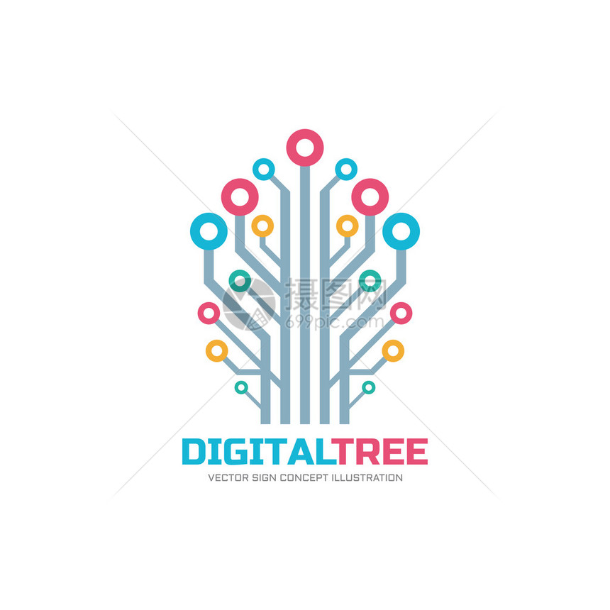 数字树矢量标志概念插画神经网络标志符号计算机技术标志图片