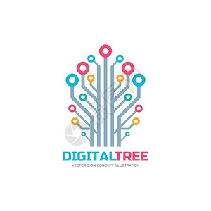 数字树矢量标志概念插画神经网络标志符号计算机技术标志背景图片