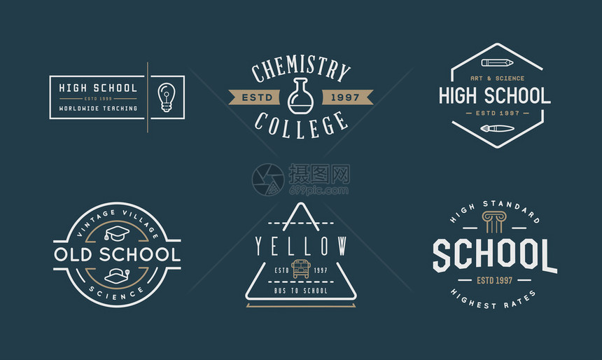 一套矢量学校或学院教育的识别要素可用作保费质量的Lo图片