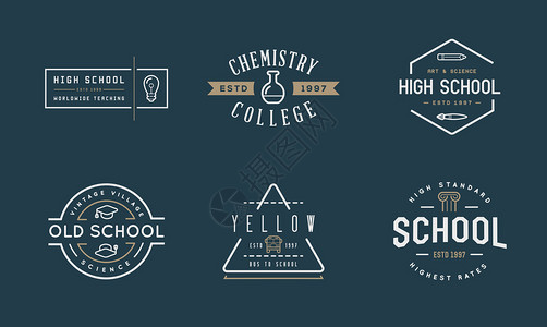 一套矢量学校或学院教育的识别要素可用作保费质量的Lo图片