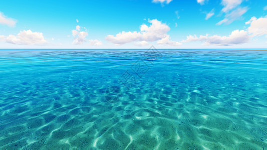 热带海天云蓝色3D渲染背景图片